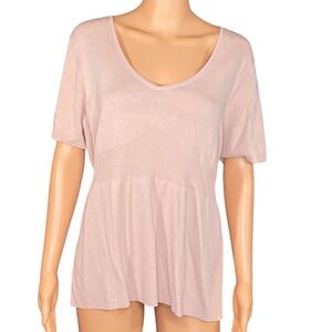 Ann Taylor LOFT Tunic Empire Waist Knit Light Blush V-Neck Peplum Ribbed SZ XL